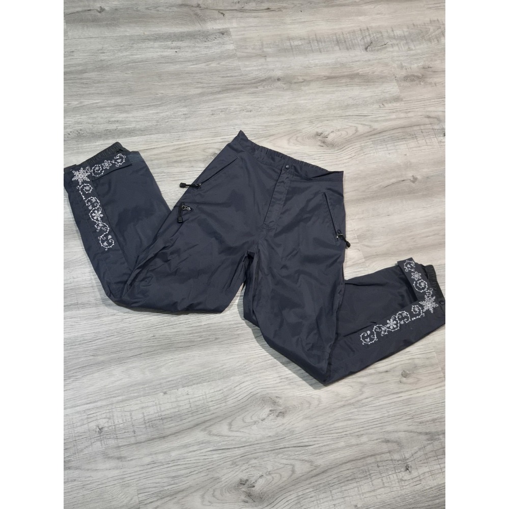 L.L.Bean Black Nylon Embroidered Winter Snow Pants with Pockets for Women